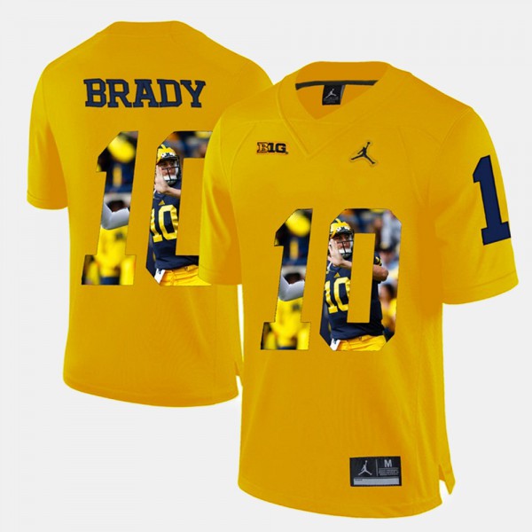 Michigan #10 For Men Tom Brady Jersey Yellow Player Pictorial Embroidery